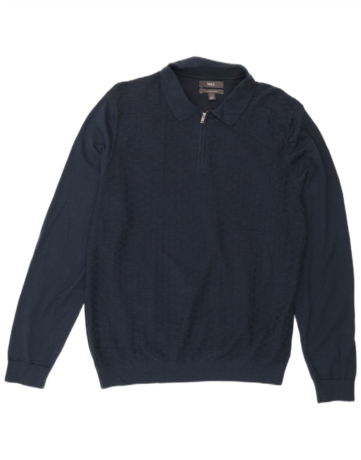Marks & Spencer Męski sweter polo, duży, granatowy, geometryczny