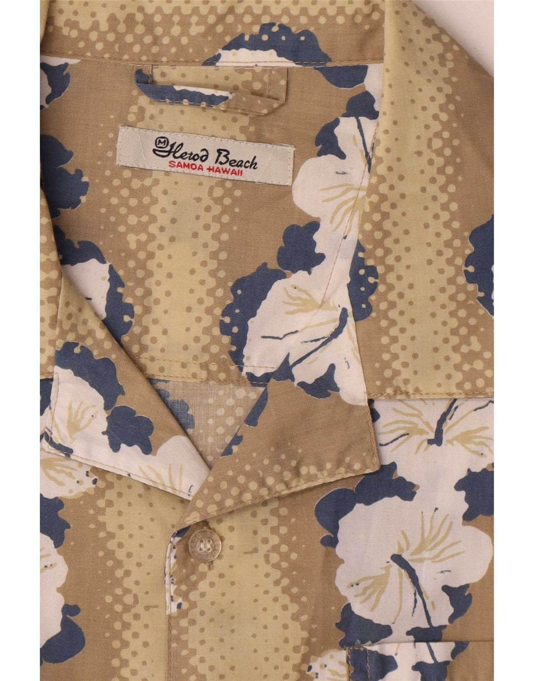 Męska koszula hawajska z krótkim rękawem w stylu vintage, średni beżowy kwiatowy poliester