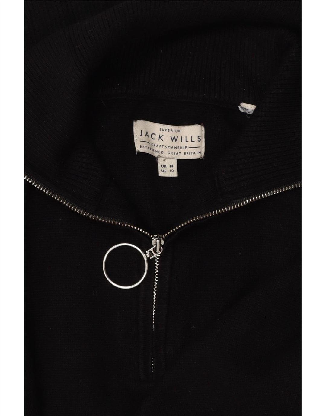 JACK WILLS Damski sweter oversize z zamkiem błyskawicznym UK 14, duży, czarny