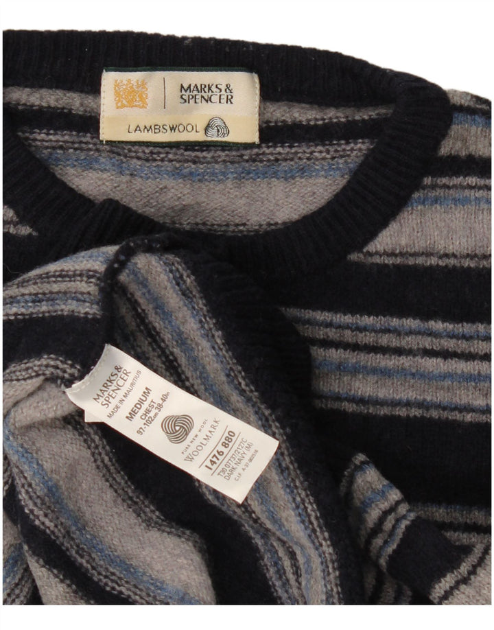 Marks & Spencer Męski sweter z okrągłym dekoltem, średni granatowy w paski