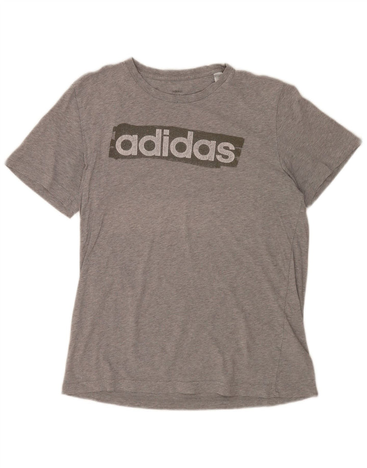 Męska koszulka z grafiką Adidas, średnia, szara bawełna
