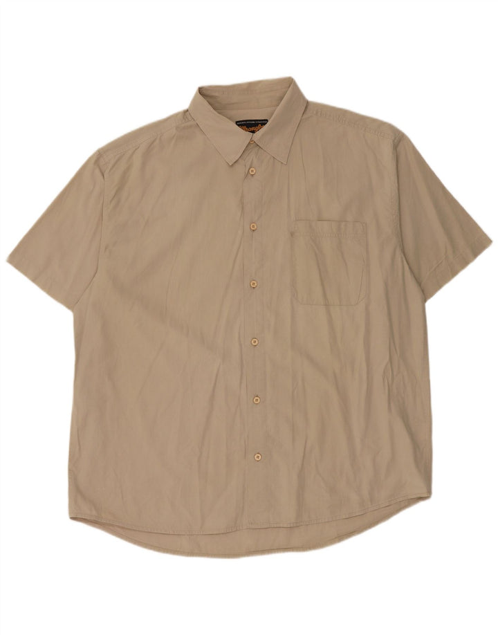 Koszula męska z krótkim rękawem WRANGLER 2XL, beżowa, bawełniana