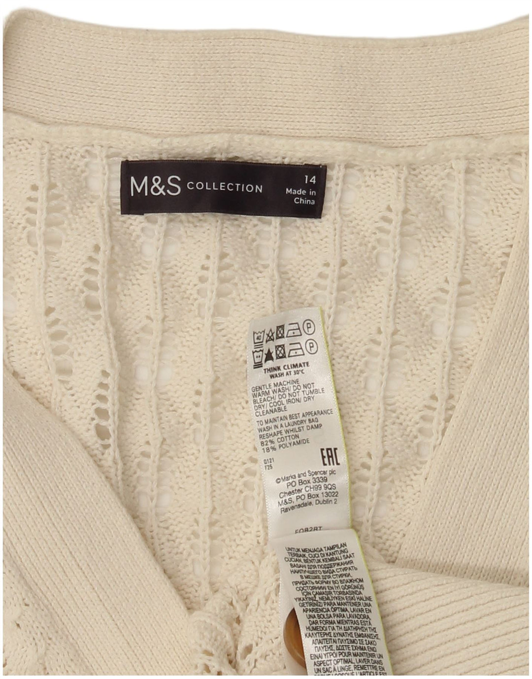 Marks & Spencer Damski sweter kardigan UK 14, duży, biały, bawełniany