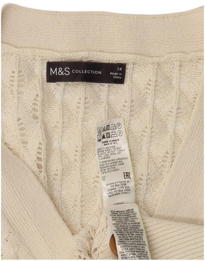 Marks & Spencer Damski sweter kardigan UK 14, duży, biały, bawełniany