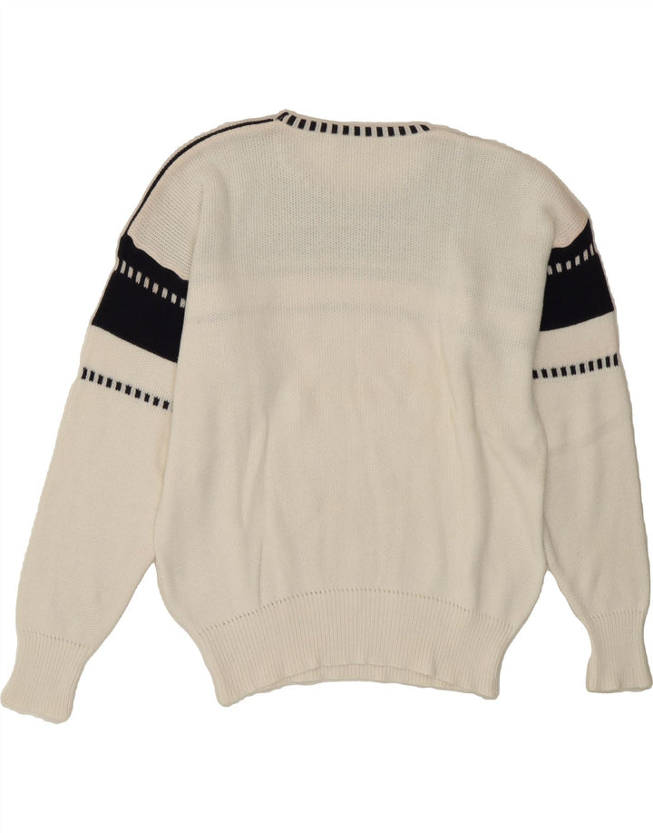 ALBA MODA Womens Crew Neck Jumper Sweater IT 48 XL White Colourblock Vintage Alba Moda and Second-Hand Alba Moda from Messina Hembry 