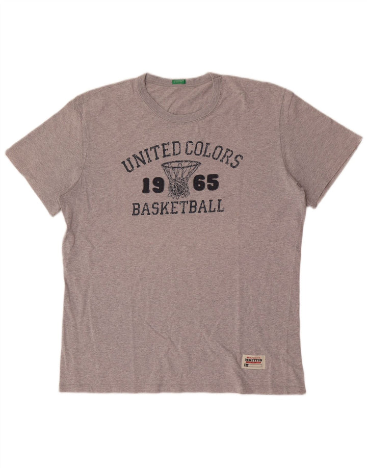 Męski T-shirt z grafiką Benetton, duży, szary, nakrapiany