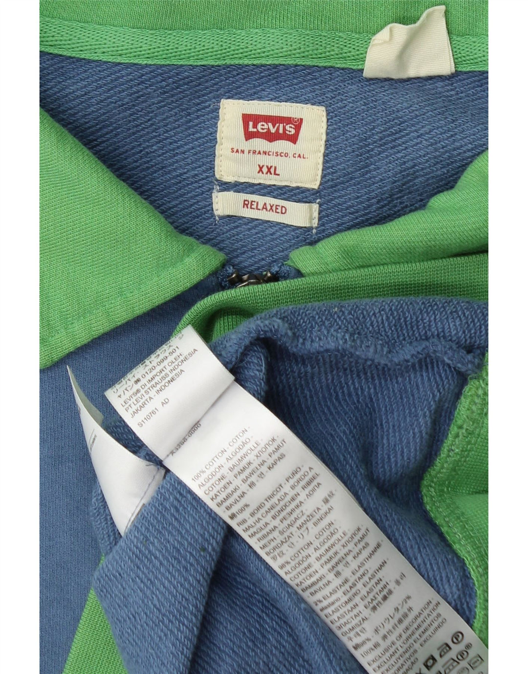 Męski sweter LEVI'S o luźnym kroju polo, 2XL, niebieski, blok kolorów