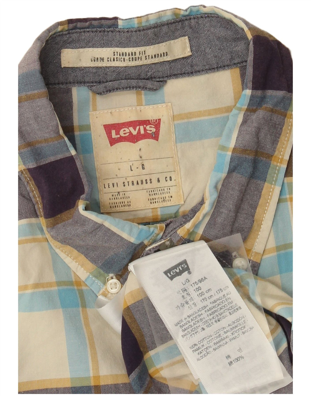 Koszula męska Levi's o standardowym kroju, duża, beżowa, bawełniana w kratę