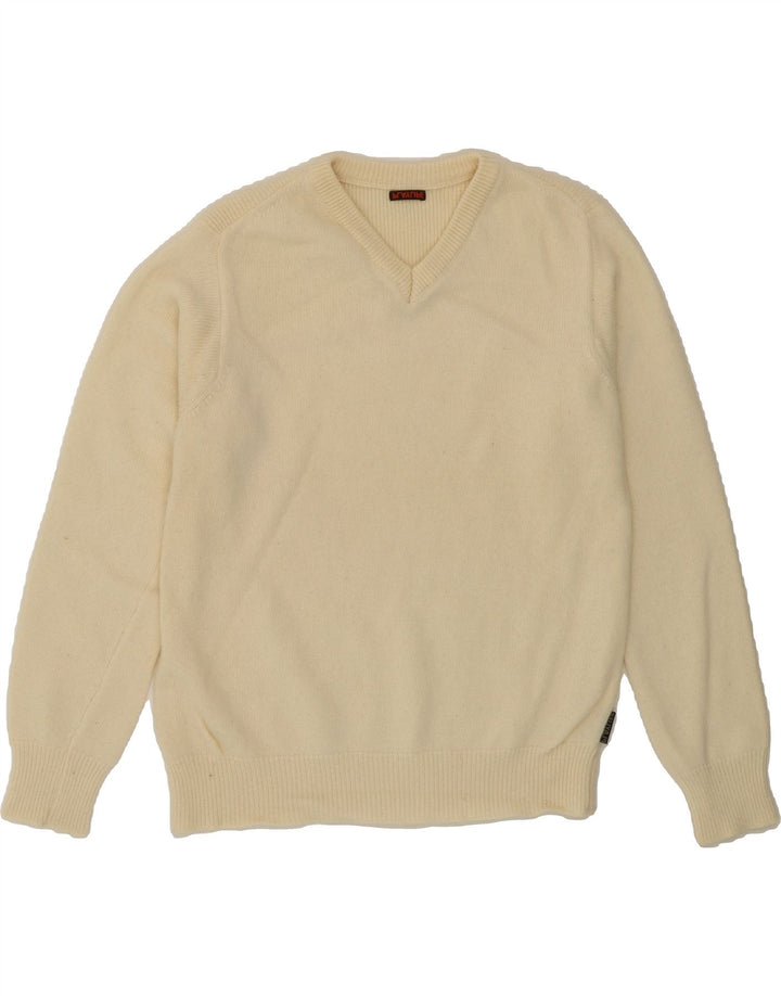 PLAYLIFE Womens V-Neck Jumper Sweater UK 14 Medium Off White Vintage Playlife and Second-Hand Playlife from Messina Hembry 