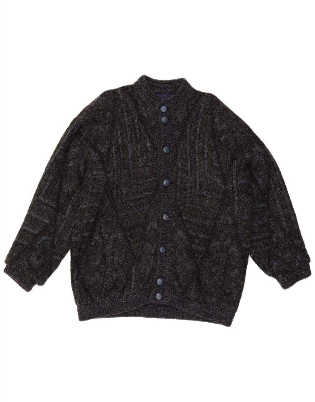 Vintage męski sweter rozpinany, duży, czarny, geometryczny