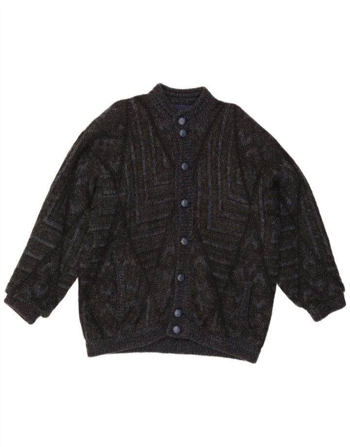 Vintage męski sweter rozpinany, duży, czarny, geometryczny