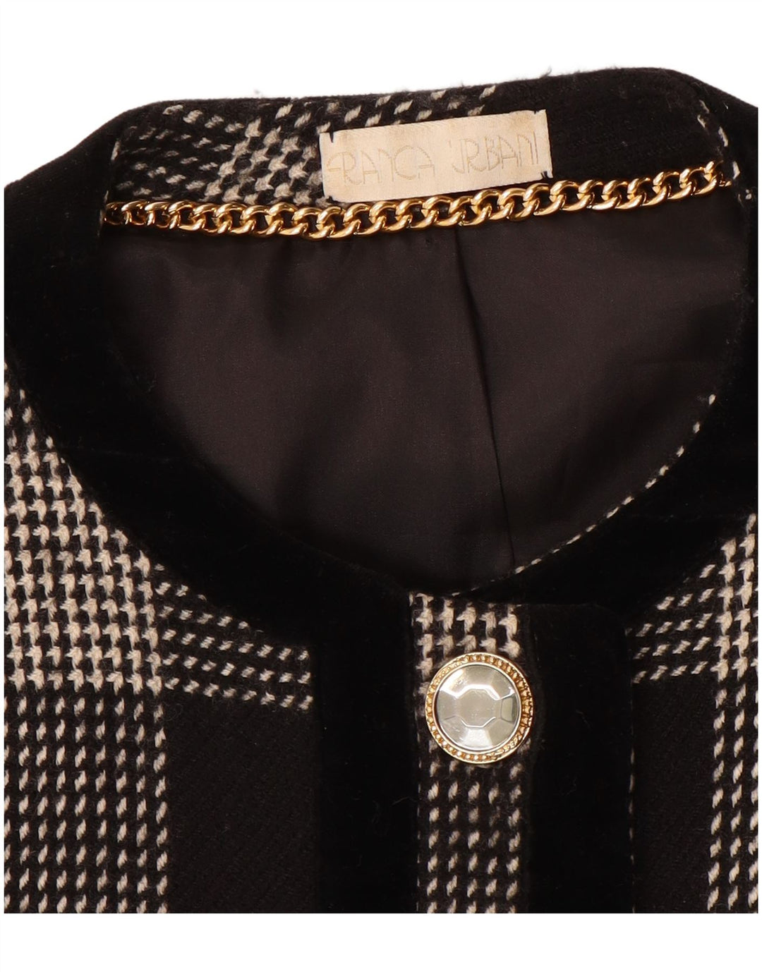 Vintage damska marynarka zapinana na 5 guzików UK 14, średnia czarna pepitka