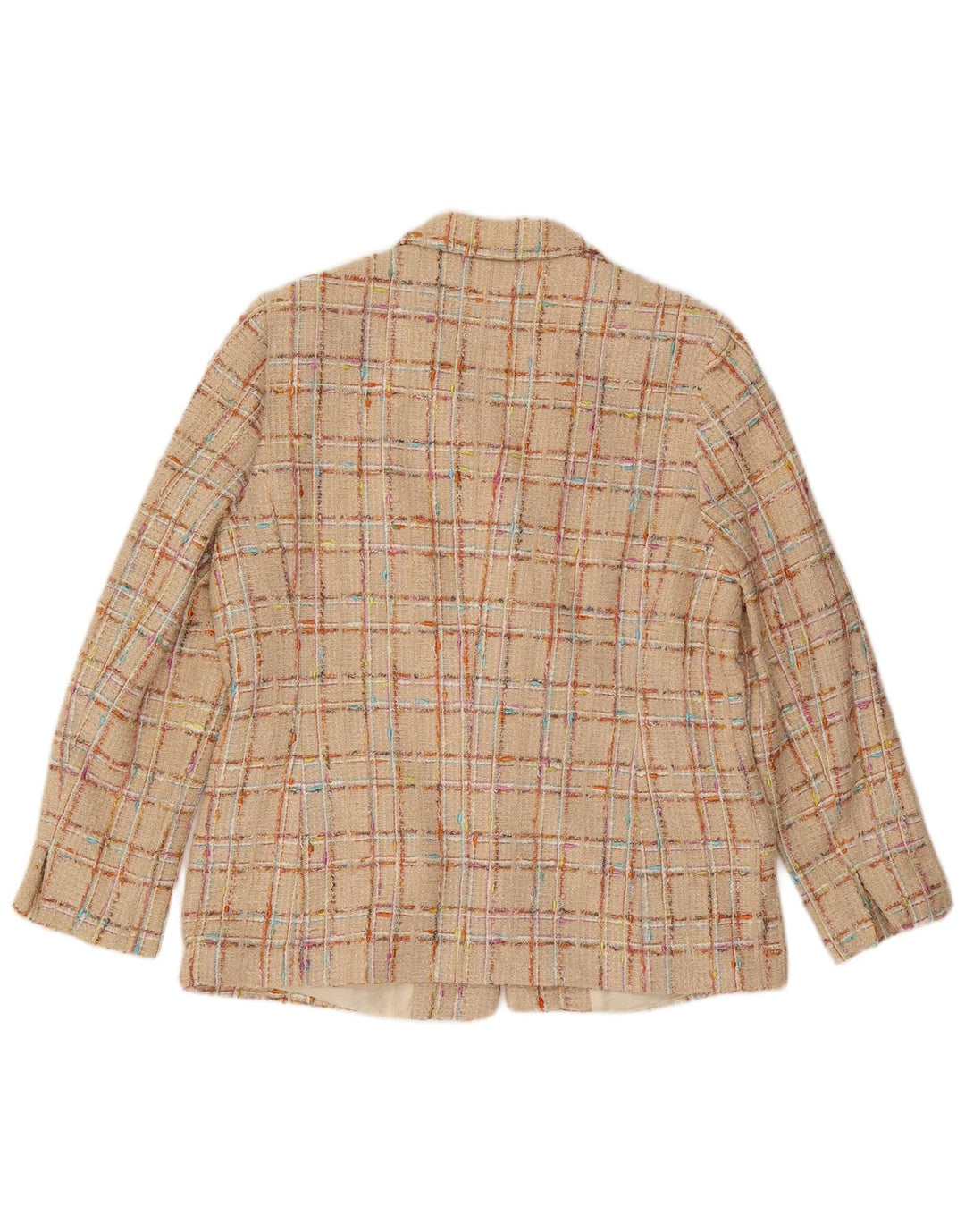 Elegancka damska marynarka zapinana na 6 guzików UK 18 XL, beżowa, bawełniana w kratkę