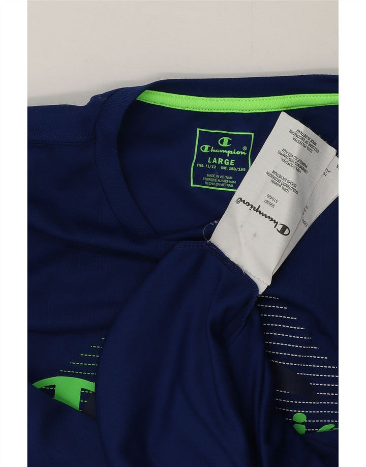 Chłopięcy T-shirt z grafiką Champion, rozmiar 11-12 lat, duży, niebieski poliester