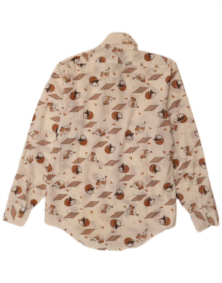 Koszula męska VINTAGE w abstrakcyjny wzór, rozmiar 14 14 1/2, mała w kolorze złamanej bieli