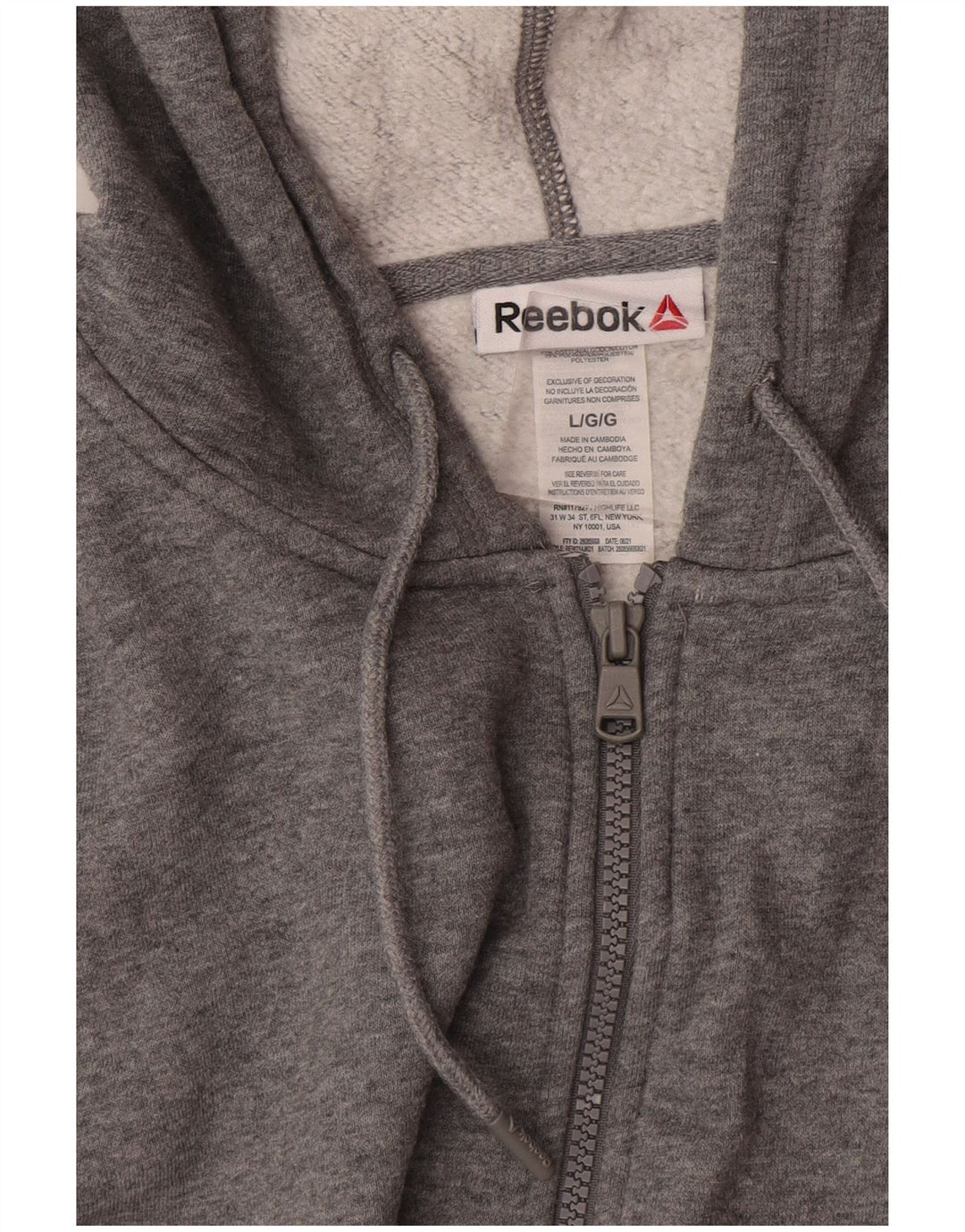 Męski sweter z kapturem i zamkiem błyskawicznym Reebok, duży, szary, bawełniany