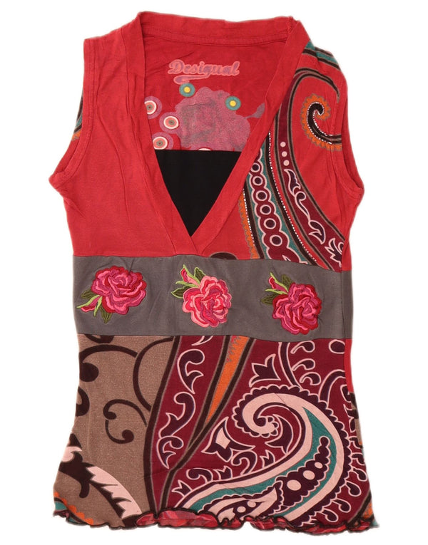 DESIGUAL Womens Sleeveless Blouse Top UK 8 Small Multicoloured Floral