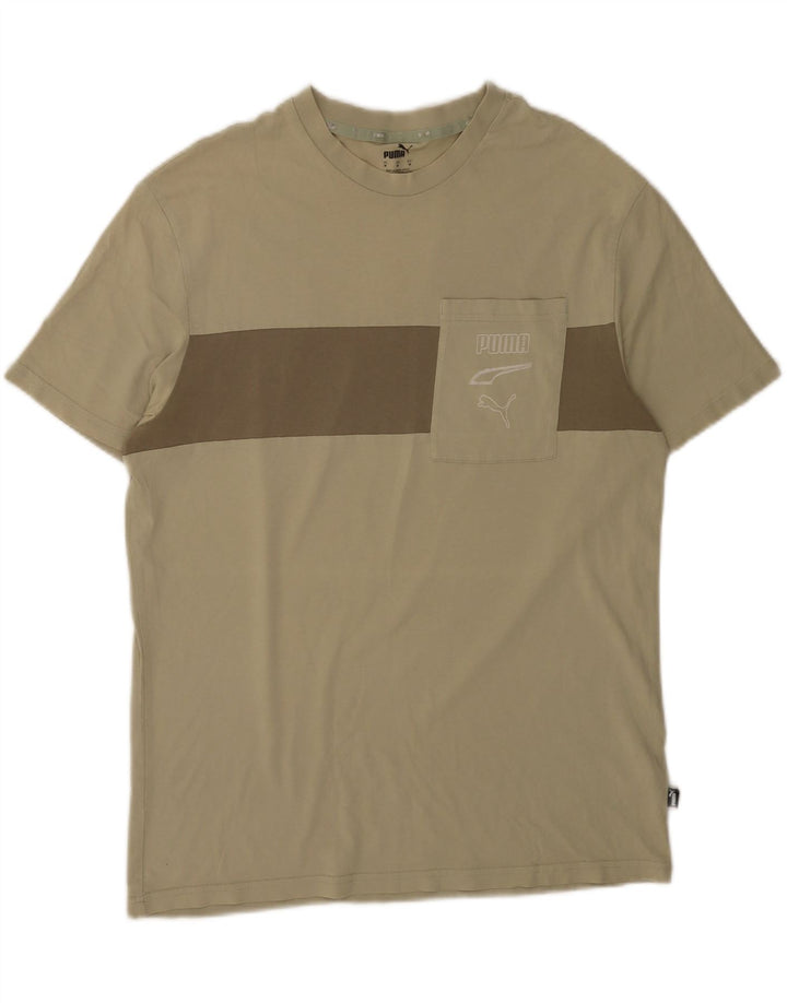 Męska koszulka z grafiką Puma, bawełniana, średnia khaki z blokami kolorów