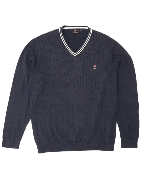 US Polo Assn. Męski sweter z dekoltem w kształcie litery V, XL, granatowy, bawełniany