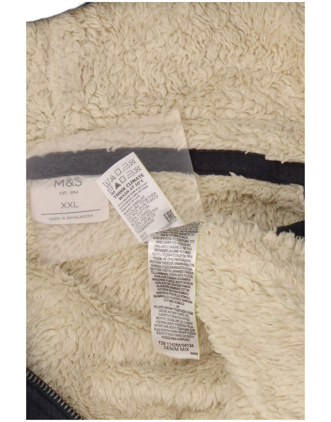 Marks & Spencer Męski sweter Sherpa z kapturem i zamkiem, 2XL, granatowy, bawełniany