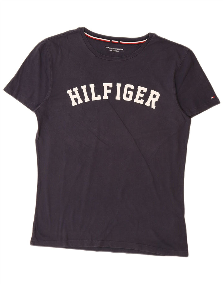 Męski T-shirt z grafiką TOMMY HILFIGER, duży, granatowy, bawełniany