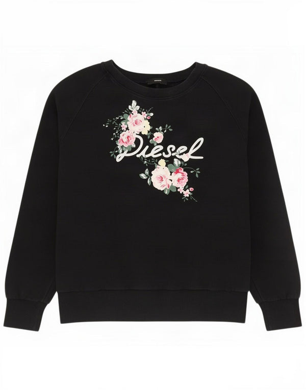 Damska bluza dresowa Diesel z grafiką oversize, UK 16, duża, czarna bawełna