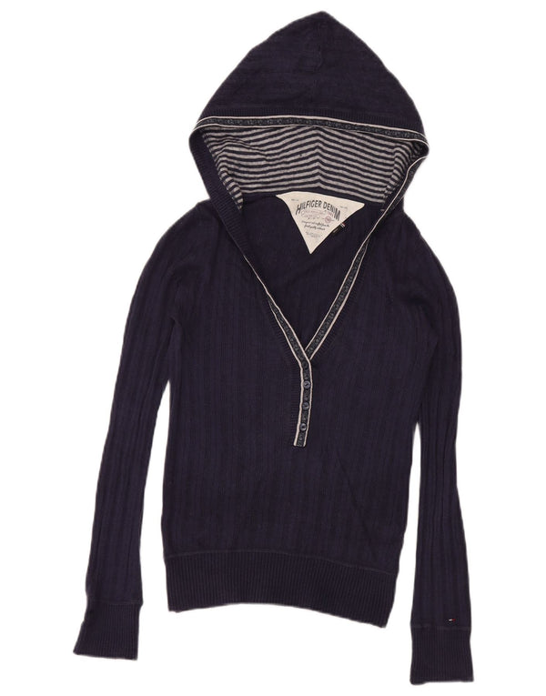 Damski sweter z kapturem Tommy Hilfiger UK 10 Small, granatowy, wiskoza