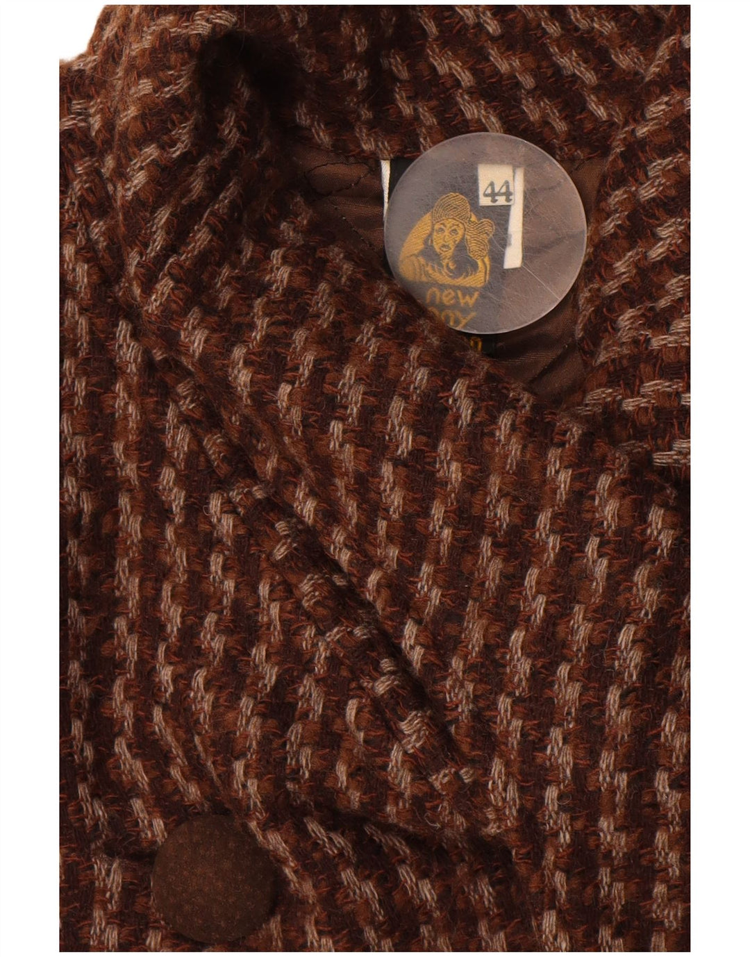 Płaszcz damski w stylu vintage IT 44 Średni brązowa wełna w pepitkę