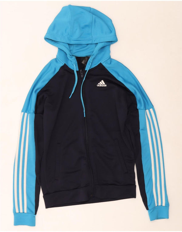 Adidas Męski sweter z kapturem i zamkiem błyskawicznym, mały, granatowy, z blokami kolorów, poliester