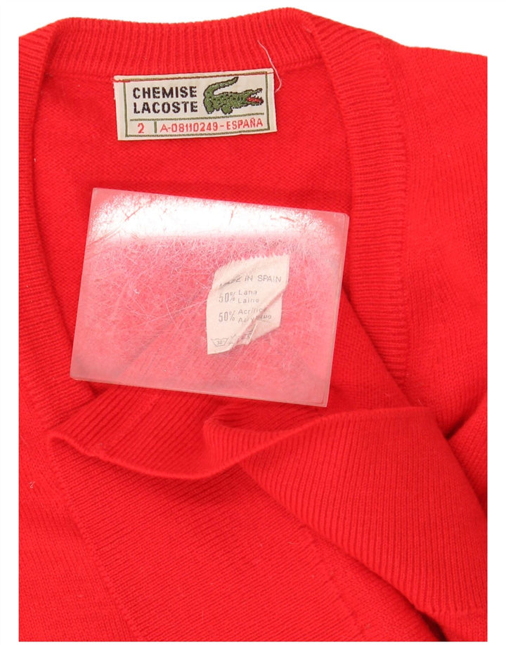 Męski sweter LACOSTE o luźnym kroju i dekoltem w kształcie litery V, rozmiar 2 XS, czerwona wełna