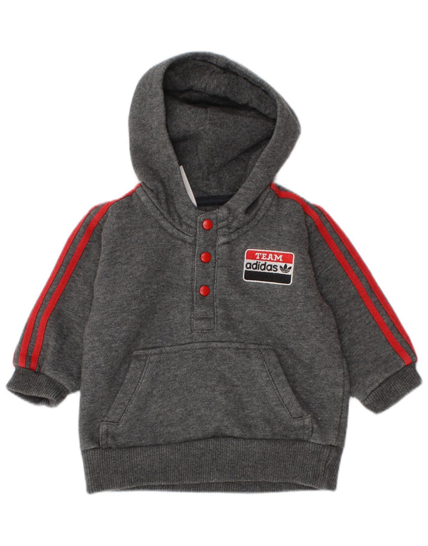 Bluza z kapturem Adidas Baby Boys z grafiką i guzikami pod szyją 3-6 miesięcy Szara nakrapiana