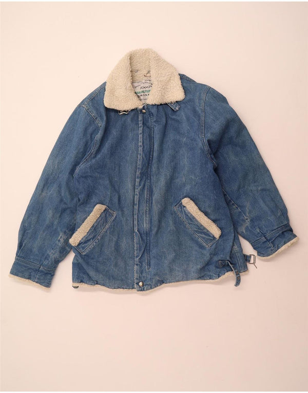 VINTAGE Mens Denim Sherpa Jacket UK 40 Large Blue Cotton