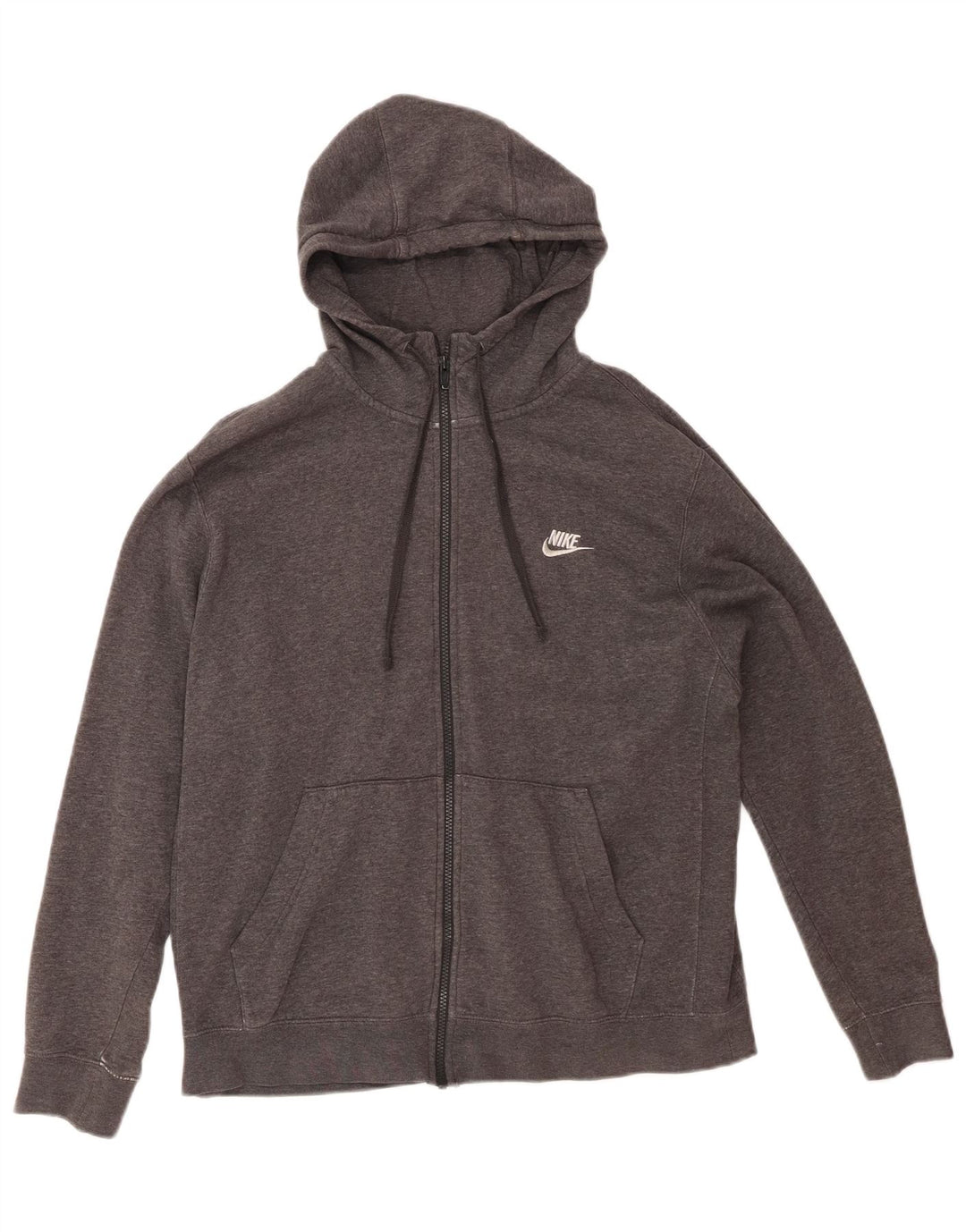 NIKE Mens Zip Hoodie Sweater Large Grey Cotton