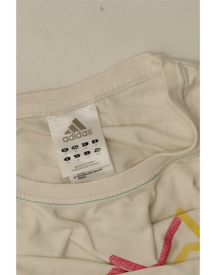 Męska koszulka z grafiką Adidas, średnia, biała, geometryczna bawełna