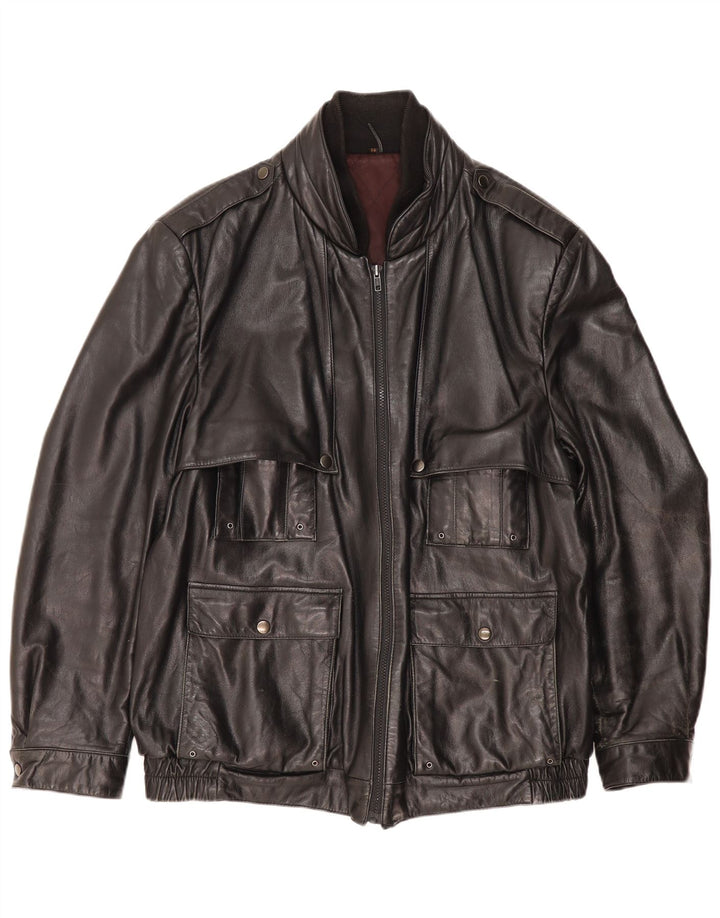 SCHILD Męska skórzana kurtka wojskowa UK 40, duża czarna skóra