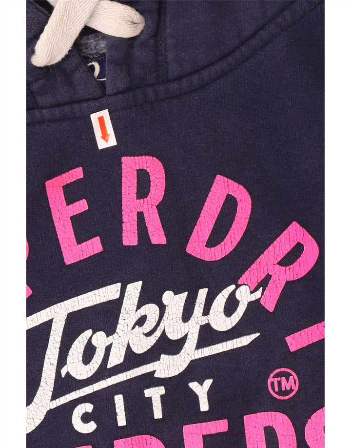 Damski sweter z kapturem i grafiką SUPERDRY UK 10, mały, granatowy, bawełniany