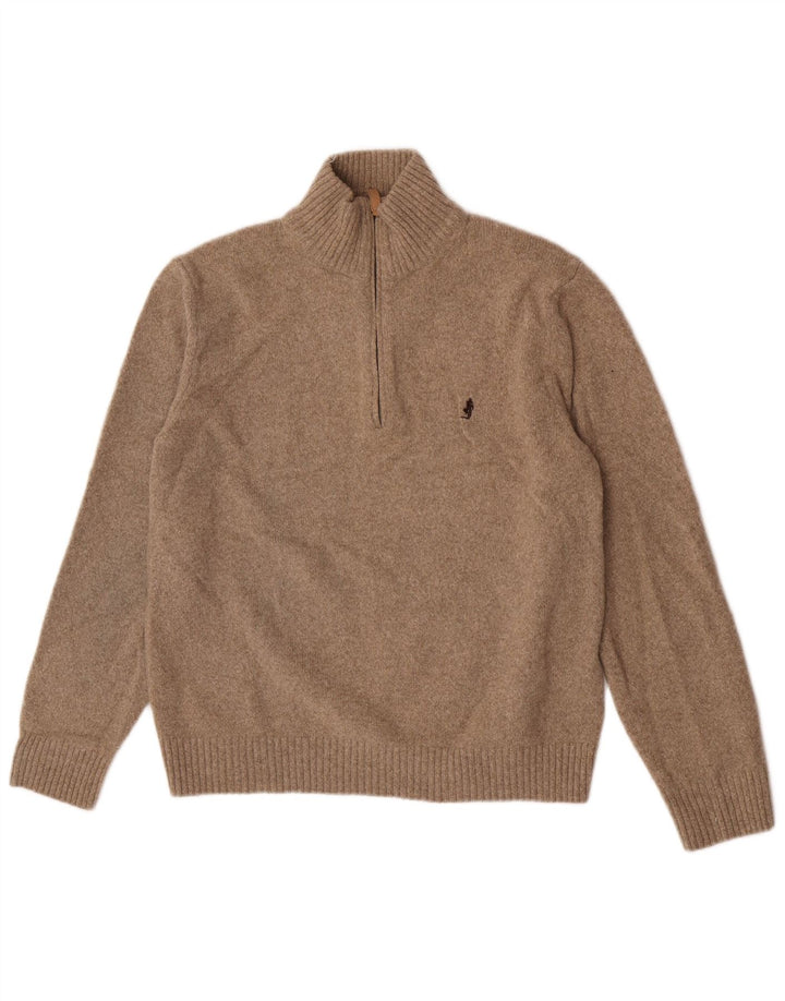 Marlboro Classics Męski sweter z zamkiem błyskawicznym, duży, beżowy, wełniany