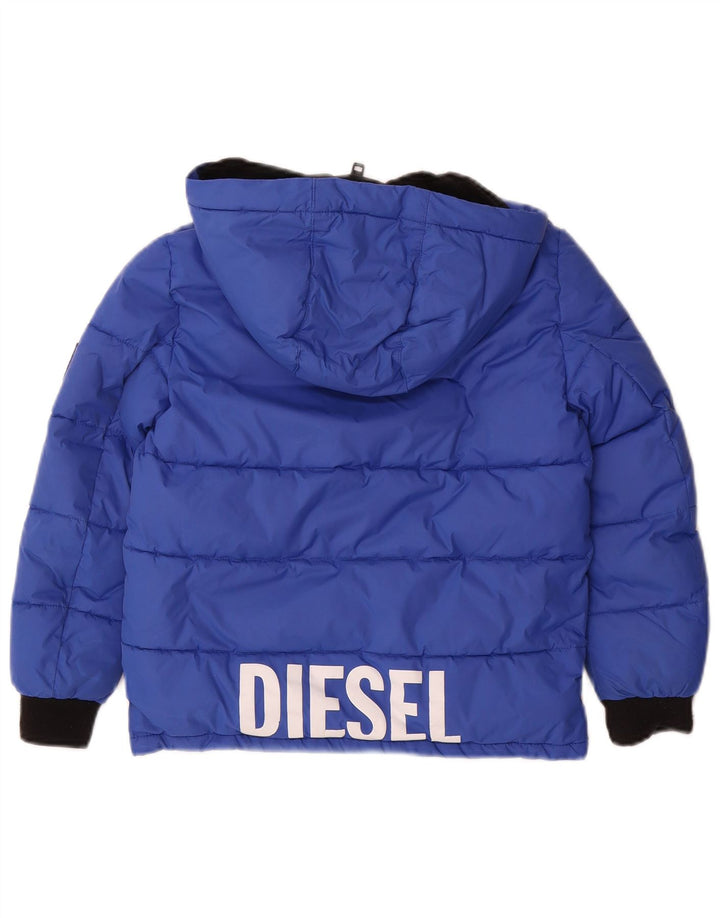 Chłopięca, wyściełana kurtka z kapturem i grafiką Diesel, 7-8 lat, niebieski nylon