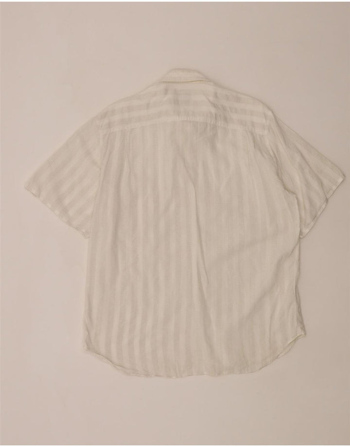 Męska koszula z krótkim rękawem Trussardi, rozmiar 40 15 3/4, średnie złamane białe paski