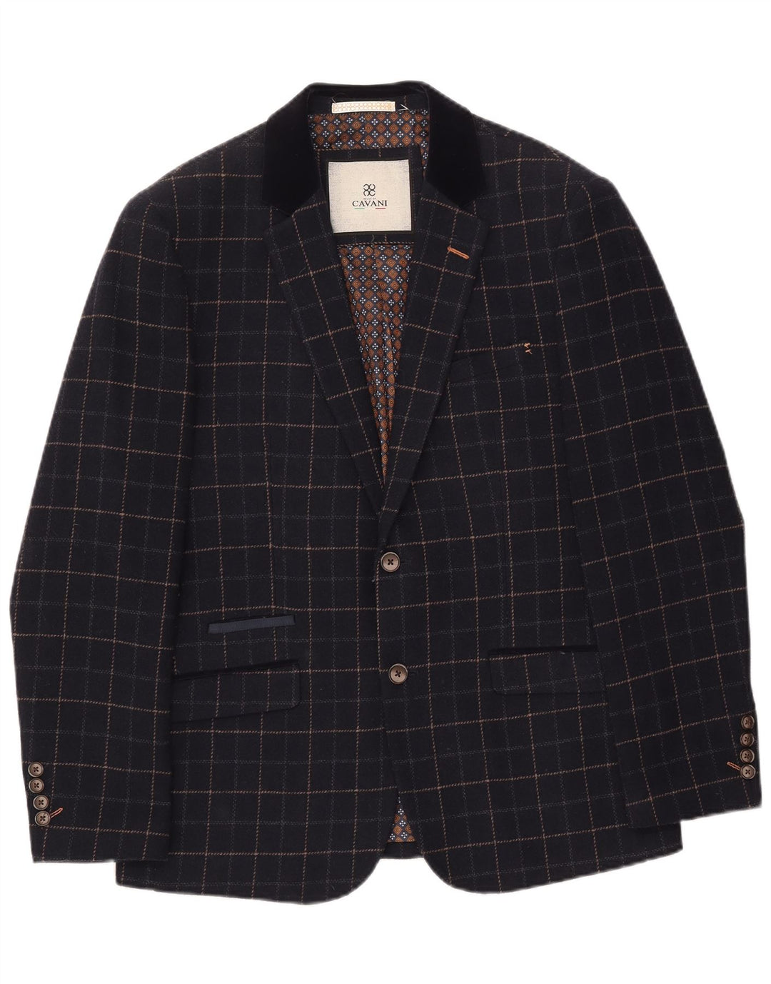 Cavani Męski 2-częściowy garnitur zapinany na 2 guziki UK 40 Large W38 L32 Granatowa kratka