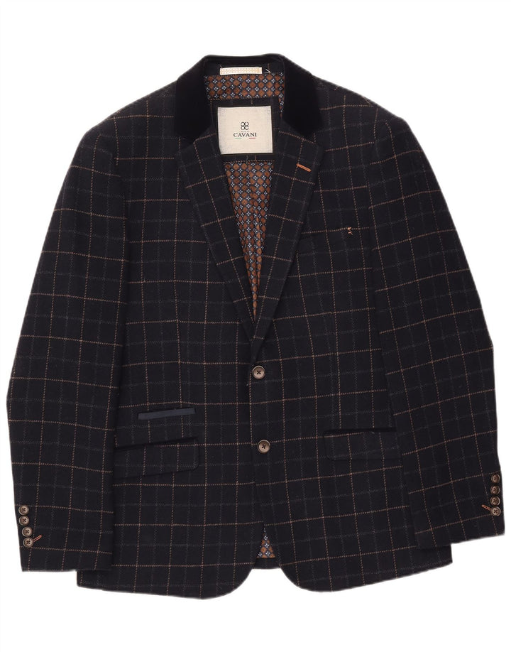 Cavani Męski 2-częściowy garnitur zapinany na 2 guziki UK 40 Large W38 L32 Granatowa kratka