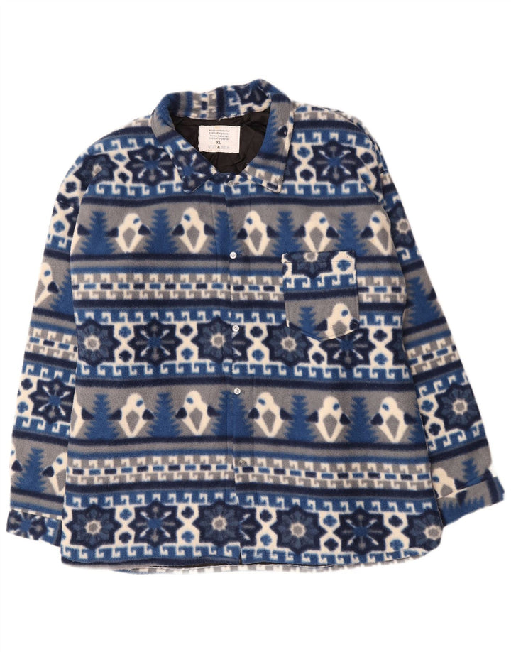 Vintage męska koszula flanelowa drwal XL niebieska Fair Isle poliester