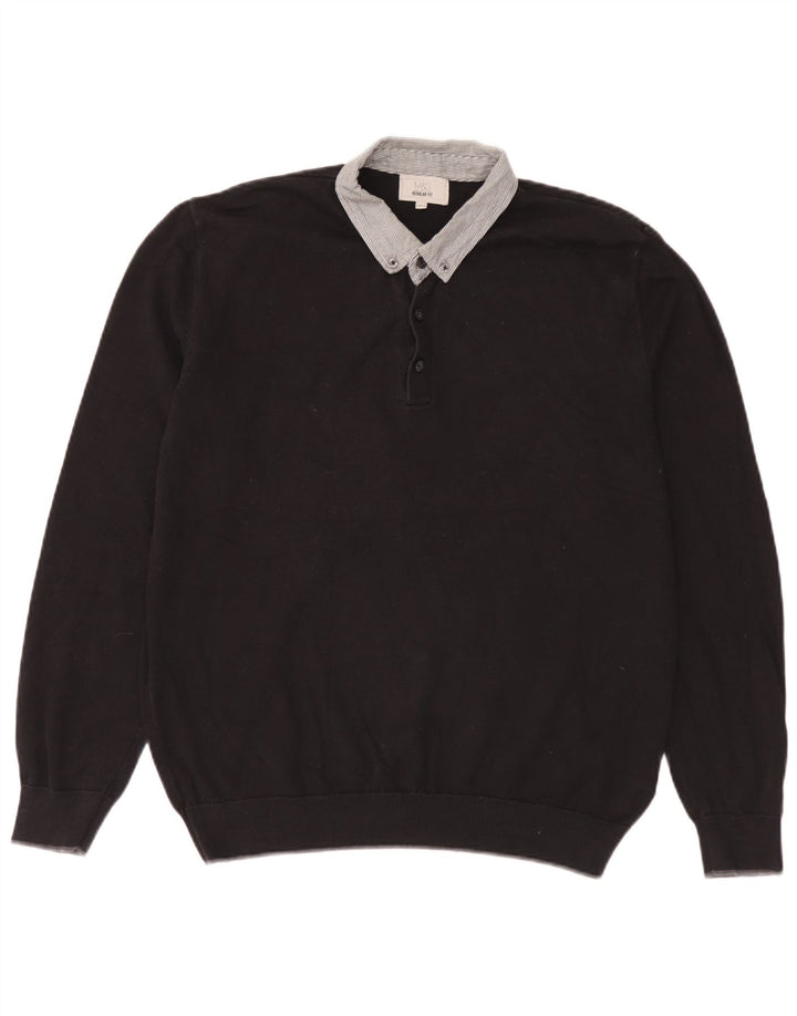 Marks & Spencer Męski sweter polo o regularnym kroju, duży, czarny