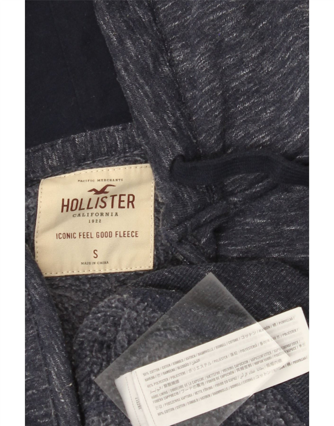 HOLLISTER Męski sweter z kapturem i zamkiem błyskawicznym, mały, granatowy, bawełniany w cętki