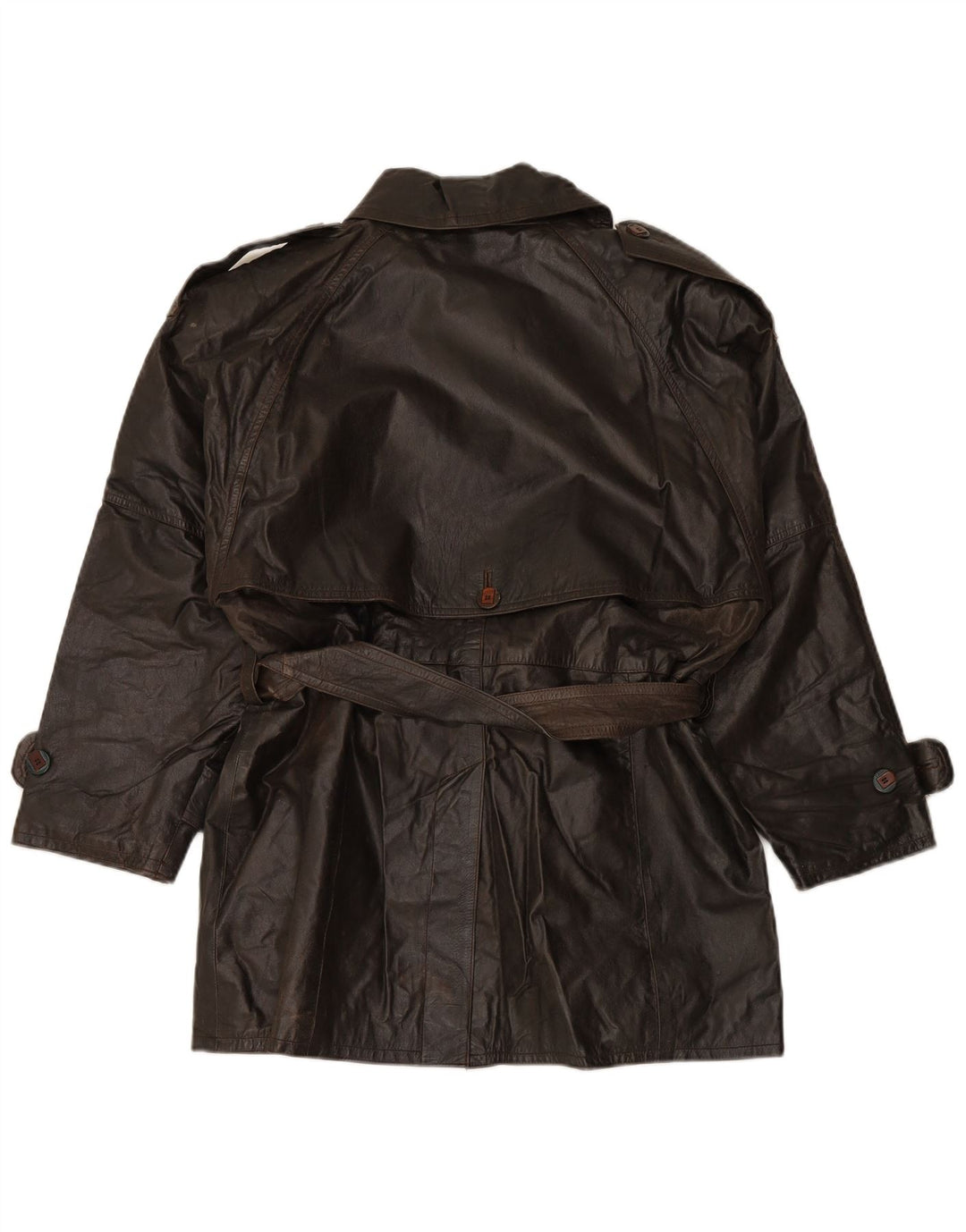 VINTAGE damski płaszcz skórzany z podwójnymi piersiami, EU 38, średnio brązowa skóra