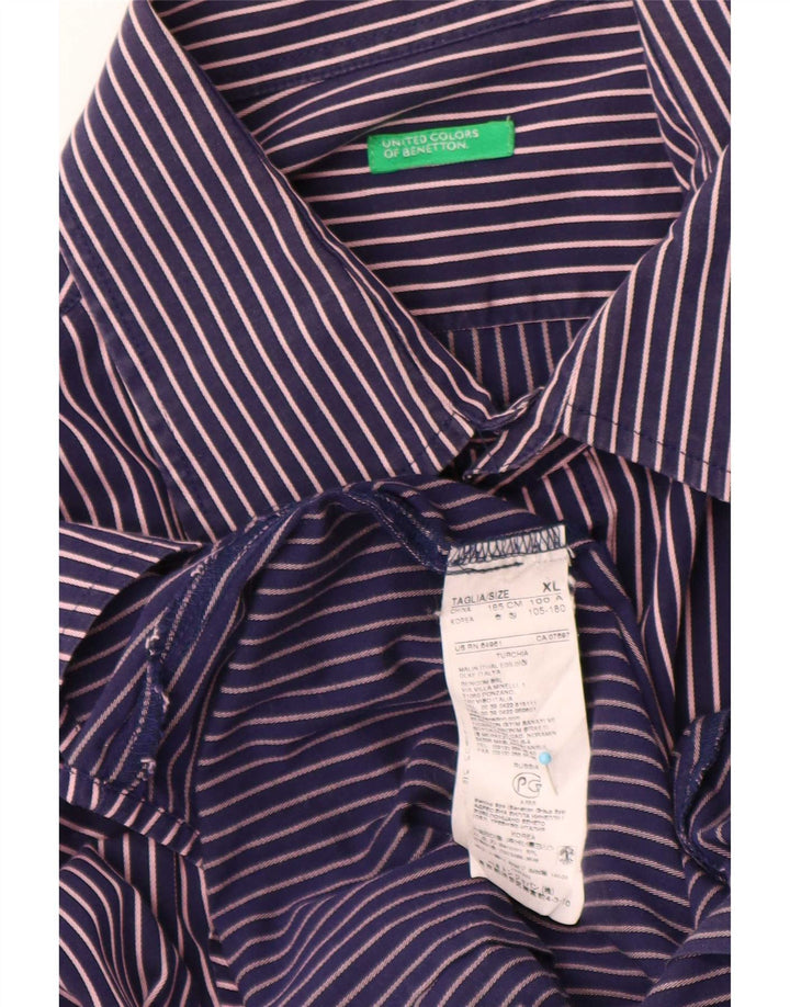 Koszula męska Benetton XL, bawełniana, granatowa w prążki