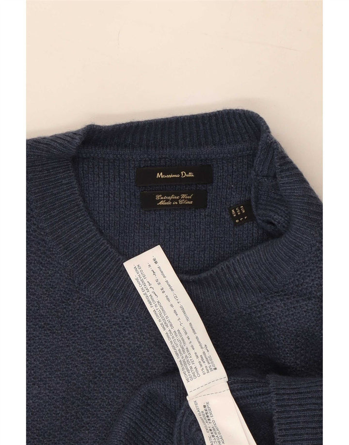 Męski sweter Massimo Dutti z okrągłym dekoltem, duży, granatowy, wełniany