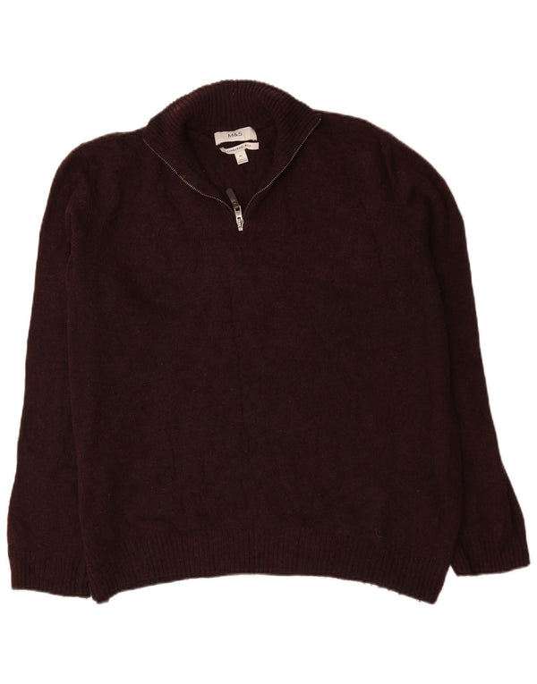 Marks & Spencer Męski sweter z zamkiem błyskawicznym XL, bordowy, z owczej wełny