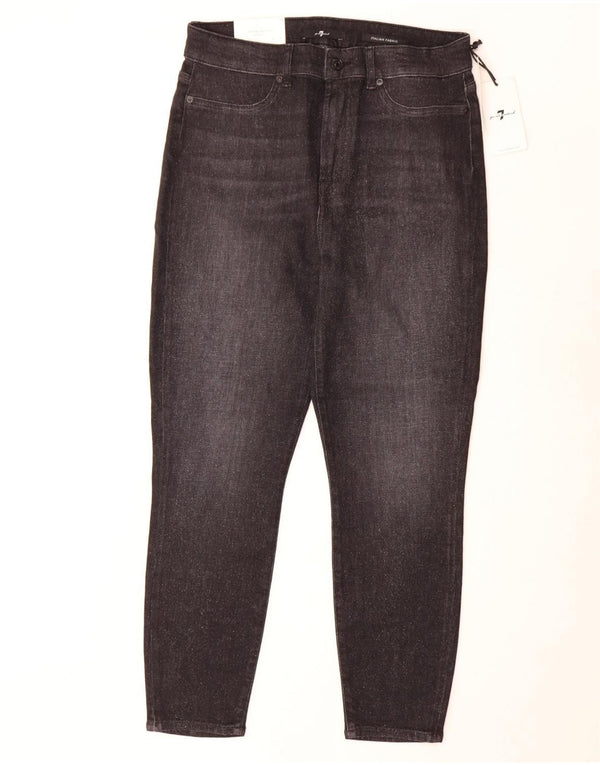 7 For All Mankind Damskie dżinsy z wysokim stanem i wąskimi nogawkami W32 L26 Czarna bawełna