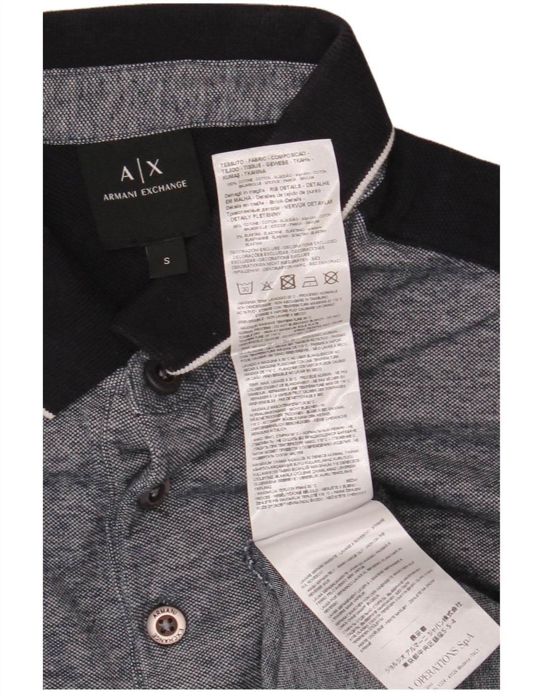 Męska koszulka polo ARMANI EXCHANGE, mała, szara, bawełniana w bloki kolorów